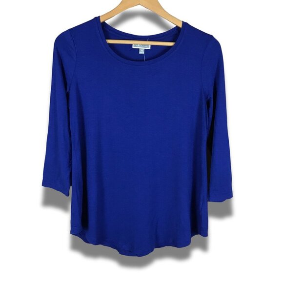 JM COLLECTION Blue 3/4 Sleeve Scoop Neck Tee NWT XS - Picture 1 of 6